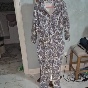 Fashion Nova Swirl Pattern Jumpsuit in Blue and White